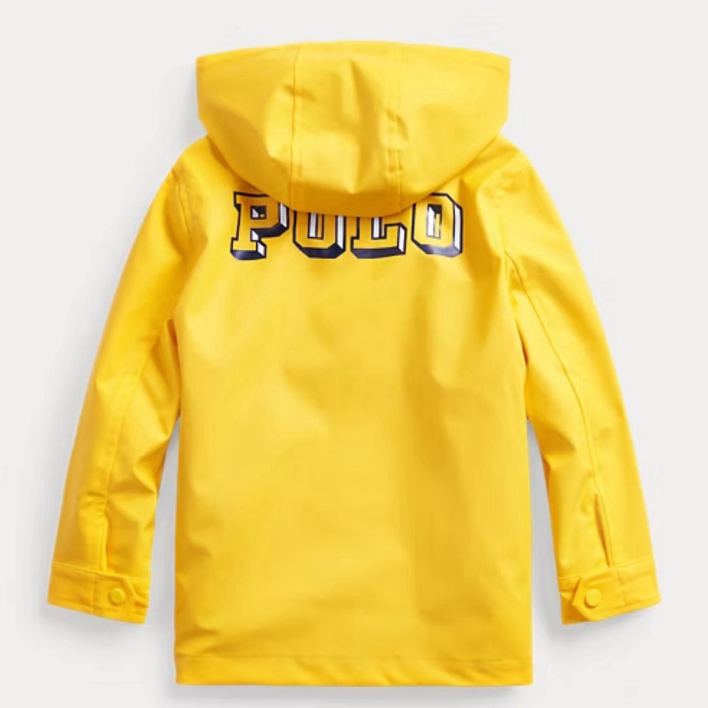 POLO Ralph Lauren Spellout Kids Yellow Varsity Hooded Raincoat Jacket 6/7 XS